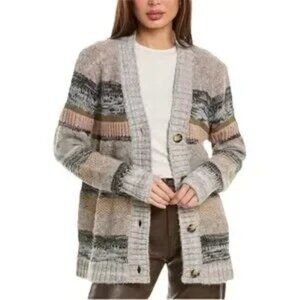 Cabi Women's Boyfriend Button V Neck Cardigan Black Tan Size XL